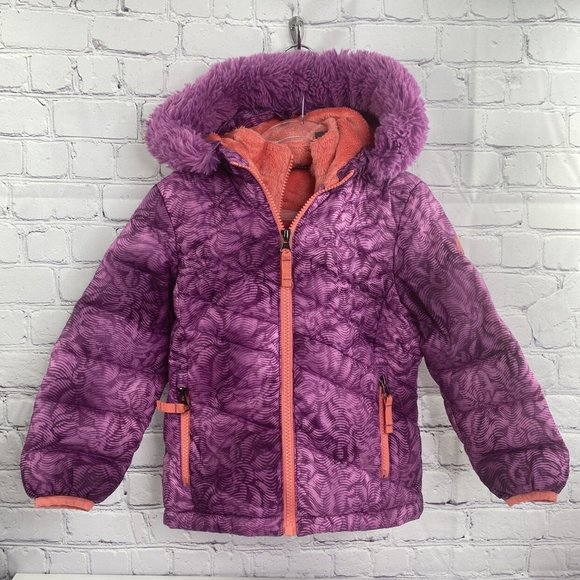 Snoozu Hooded Puffer Purple Girls Jacket Outerwear - Picture 2 of 9